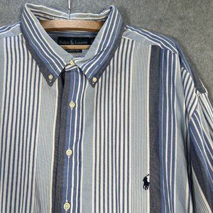 Ralph Lauren Shirt Mens 3XL Tall White Blue Stripes Classic Fit Navy Pony